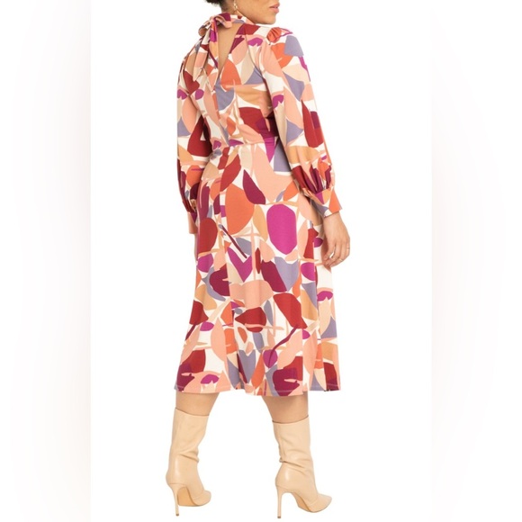 Eloquii Abstract Aline Modern Arts Midi Dress Long Sleeve Stretch Formal Work 22 - Picture 4 of 11